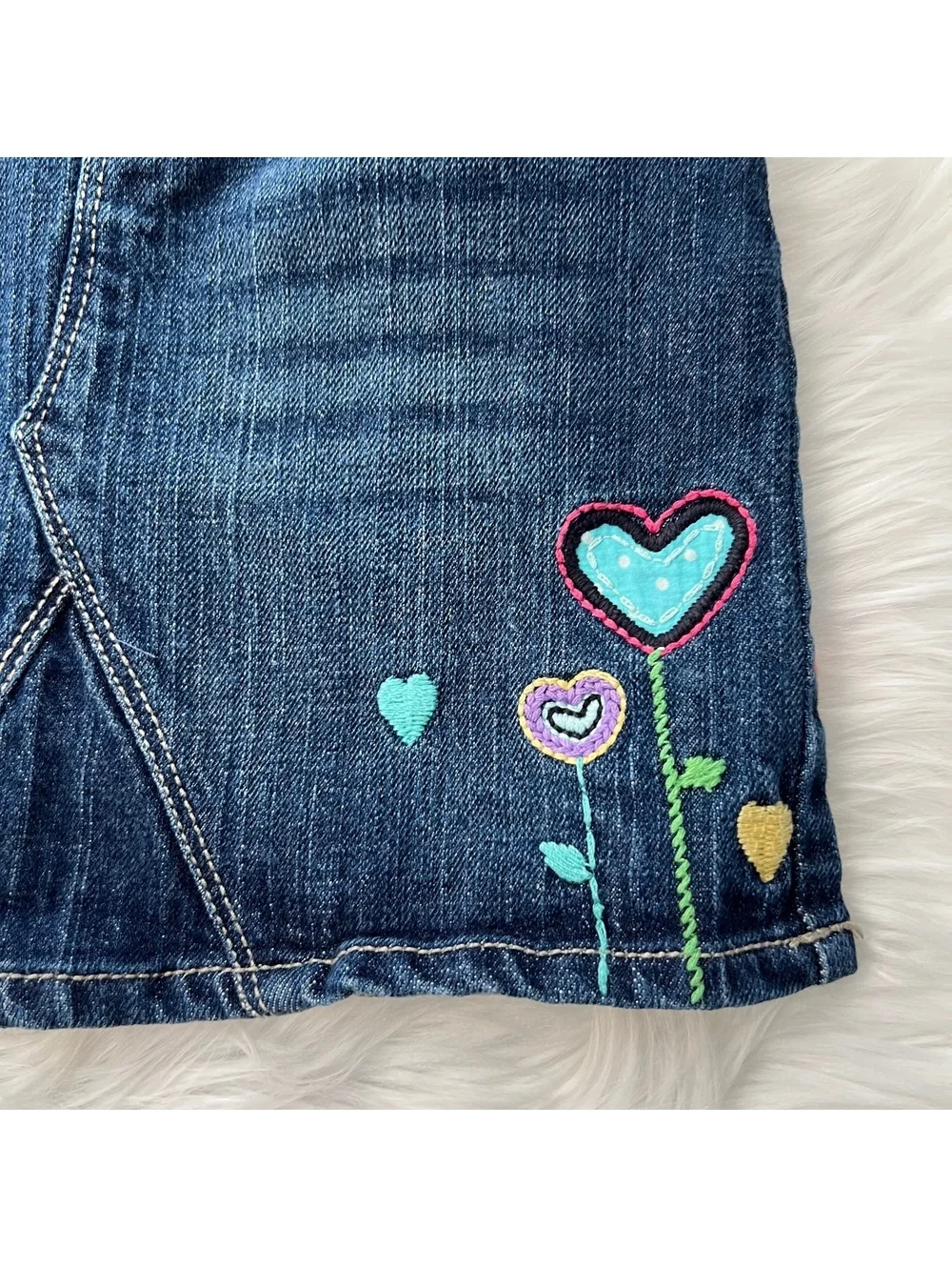 Gap Kids Embroidered Heart Flower Denim Skirt Girls 5 Adjustable Waist Cute